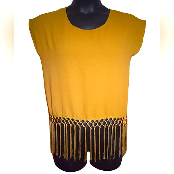 JON & ANNA | Mustard Yellow/Gold Sleeveless With Fringe Tassel Top | Small - Picture 1 of 5